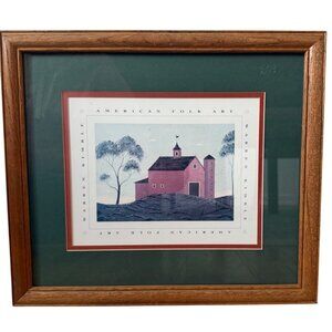 Folk Art Framed Print By Warren Kimble Red Farm Barn Country Core Wall Hanging